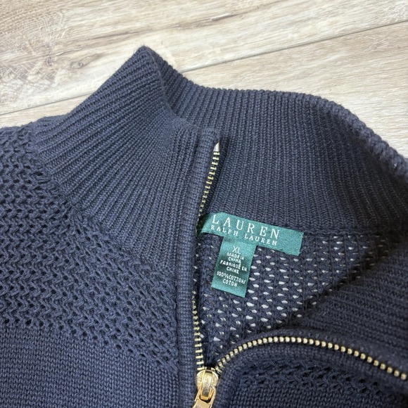 Ralph Lauren Black Cotton Rack Stitch Yoke Mockneck Dress Size XL Long Sleeve - Picture 8 of 9